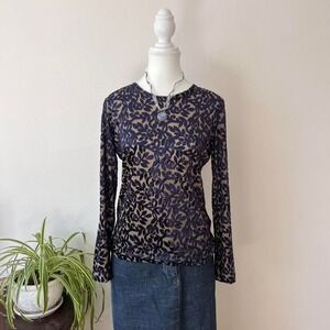Vintage Ness Velvet Burnout Long Sleeve Womens sz m Blue renaissance witchcore